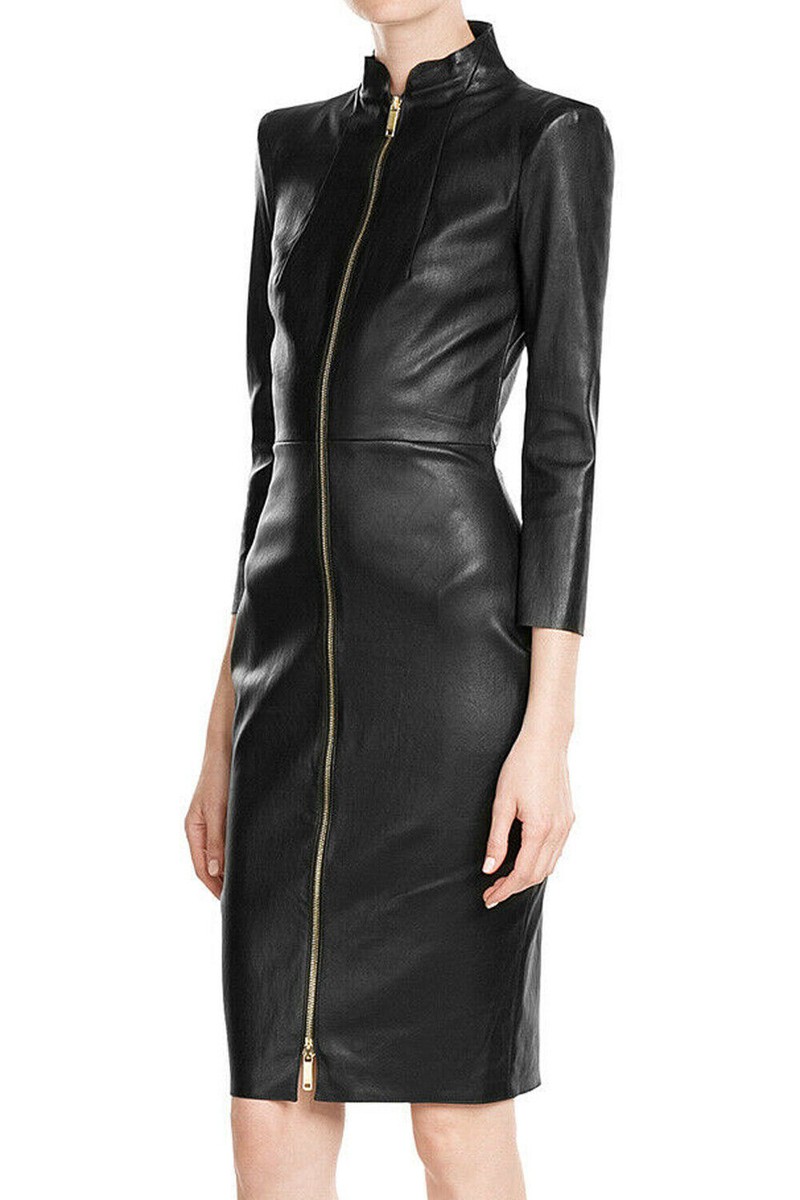 Women's Black Leather Dress Genuine Lambskin Cocktail Celebrity Style Dress - 81 | eBay Women's Black Leather Dress Genuine Lambskin Cocktail Celebrity Style Dress - 81 | eBay