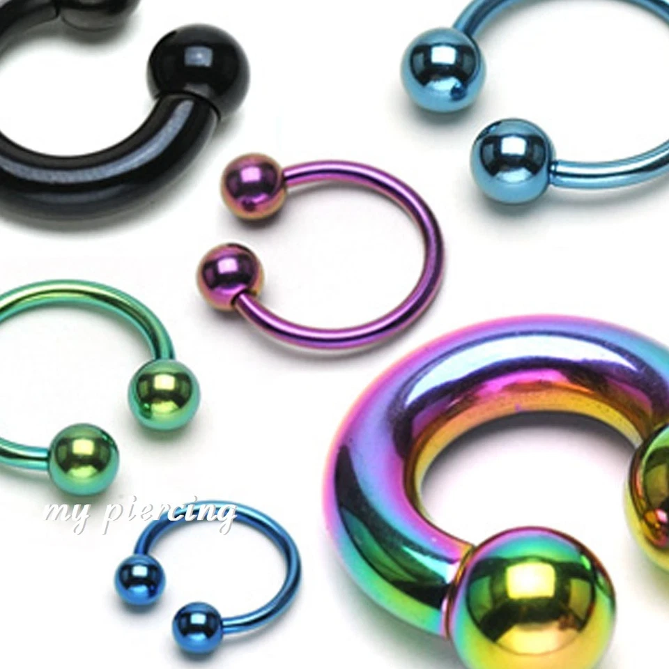 PAR Pendientes Barra Circular Herradura Bola Acero Quirúrgico Anodizado Tabique Labio Foto 2 de 4