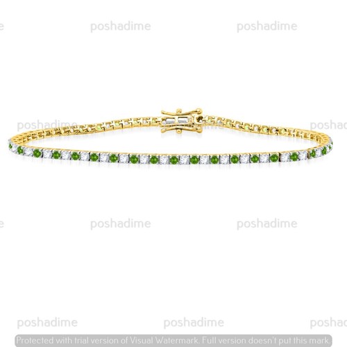 4 Ct Lab Grown Diamond & Genuine Peridot 14K Solid Yellow Gold Tennis Bracelet - Picture 3 of 7
