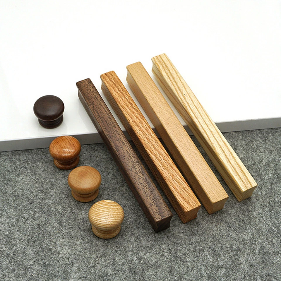 2Pcs Natural Wood Cabinet Knob Door Furniture Drawer Cupboard Pull Handle Knobs - Image 2 of 4