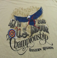 47th National Indoor Target Championship Souvenir Yellow Beige T Shirt Size XXL