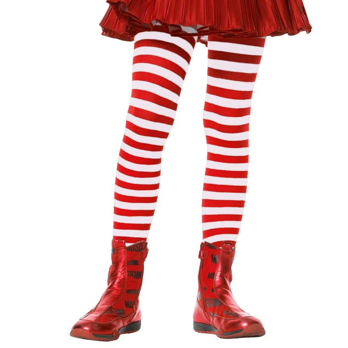 Red & White Stripe Girls Tights Stockings Child Funky Kids