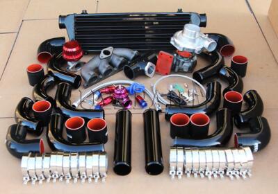 T3/T4 TURBO+MANIFOLD+BLACK INTERCOOLER PIPE+BLACK COUPLER KIT FOR D15 D16 CIVIC 