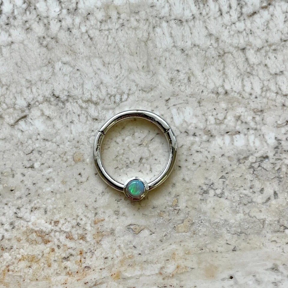 Anillo nariz único genuino ópalo bazel bisagras tabique clicker daith hélice oro 14k Foto 2 de 4