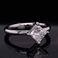 IGI 1.00Ct Princess Cut F VS1 Lab Grown Diamond Engagement Ring 14k White Gold