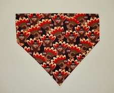 THANKSGIVING PILGRIM TURKEYS ON BLACK DOG SCARF/BANDANA--S, M, L
