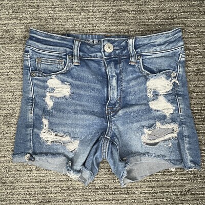 American Eagle Size 0 Girls Shorts Distress Hi Rise Shortie Denim Blue
