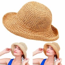 US Summer Ladies Sun Beach Straw Hat Floppy Foldable Wide Brim Womens Gardening