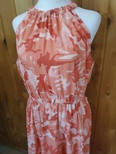 Nine West Dress Halter Neck Ruffled Tiered High Low Coral Tropical XL New!