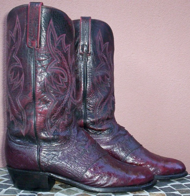 Lucchese Black Cherry, FQ Ostrich w/Saddle Boots, Style N7018, (10 1/2
