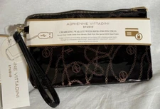 Adrienne Vittadini Studio Black Charging Wallet with RFID Protection USB New