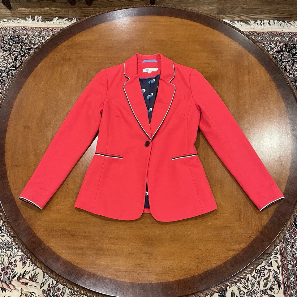 Blazer de mujer Boden de algodón lila rojo hibisco talla 6R traje chaqueta con un solo botón Foto 4 de 4