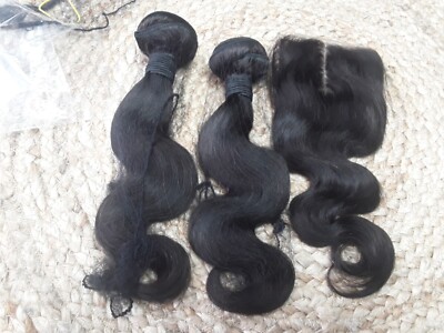 12A PERUVIAN Virgin HAIR BODY WAVE 14+14&14 SILK BASE CLOSURE 250g NATURAL 1b#