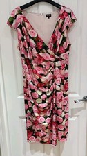 PHASE EIGHT FAB PINK ROSE PRINT EVENING PARTY OCCASION STRETCH DRESS SIZE 18
