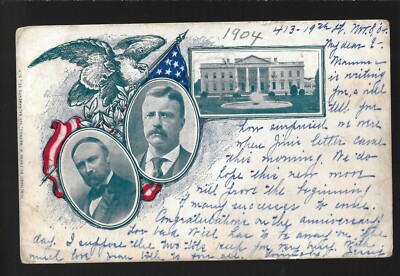 1904 Roosevelt Fairbanks San Fran Jugate Campaign Postcard Eagle Flag WH Green