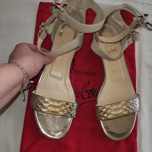 Christian LOUBOUTIN ~ Sandali bassi in vera pelle di serpente ~ US: 9; EU: 39 * AUTENTICI - Video 1 di 1