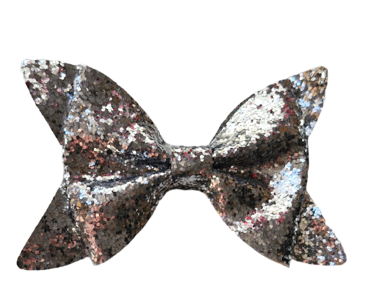 NEW 11cm Silver Glitter Bow 6cm Silver Beak Hair Clip Slide Fashion Women