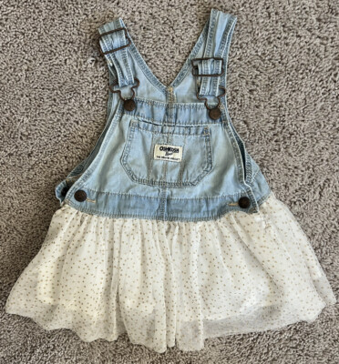oshkosh b'gosh overall Blue denim dress with a white/gold tutu trim size  18M