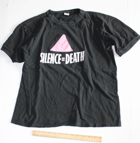 Vintage Silence = Death LGBTQ Pink Triangle Gay Lesbian T-Shirt Size L 1980  - Picture 1 of 8
