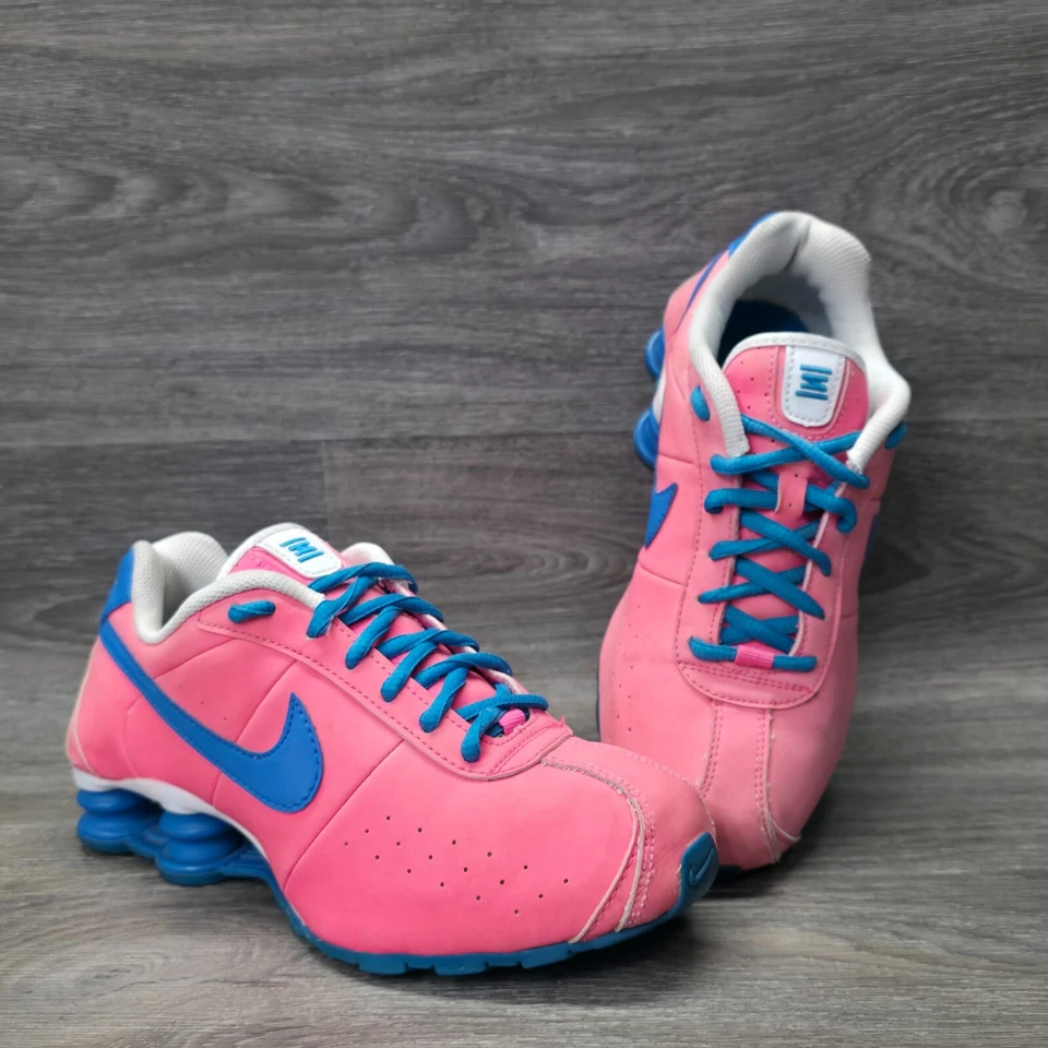 Nike Shox R4 Clásico Bajo Rosa Caliente Azul GS Juvenil 4 Cuero Y2K Clásico 309711-614 Foto 2 de 4