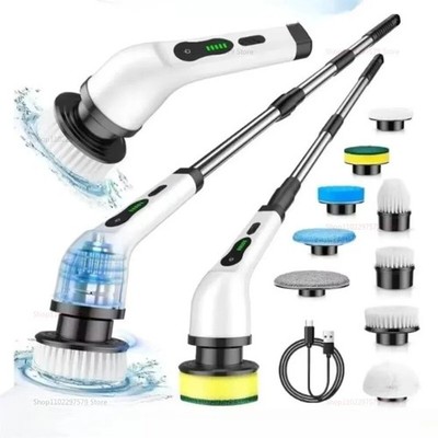 9-in-1 Cordless Electric Spin Scrubber Adjustable Handle Tub Tile Floor Cleaner