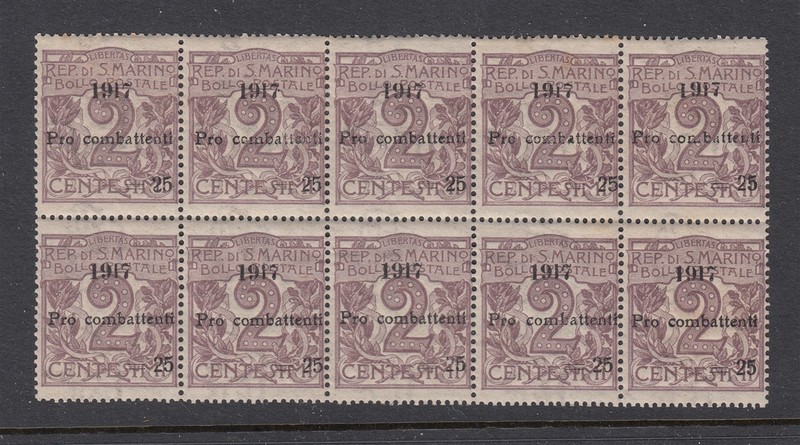 SAN MARINO #SG56 1917 "Pro combattenti" (Mint NEVER HINGED Block) WW1 Semipostal