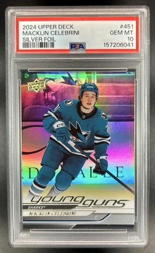 2024-25 Upper Deck Macklin Celebrini Silver Foil Young Guns RC #451 PSA 10
