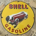 VINTAGE 1934 SHELL GASOLINE GAS OIL PUMP SERVICE 12 INCH PORCELAIN ENAMEL SIGN