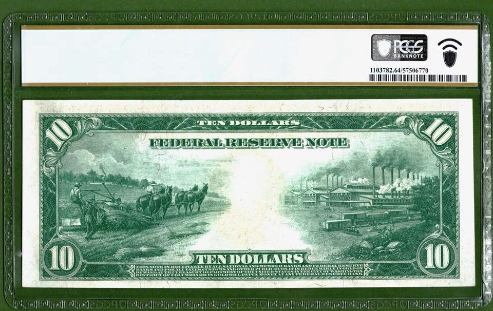 1914💲10  💵  FEDERAL RESERVE NOTE  💵   CHICAGO 💲PCGS  64 - Image 2 of 4