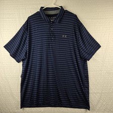Under Armour Heat Gear Mens The Playoff Polo Blue Striped Golf Polo Shirt XXL