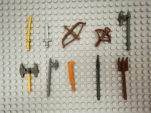 Lot Of 10 Random Lego Weapons Swords Spear Axe Silver Gold