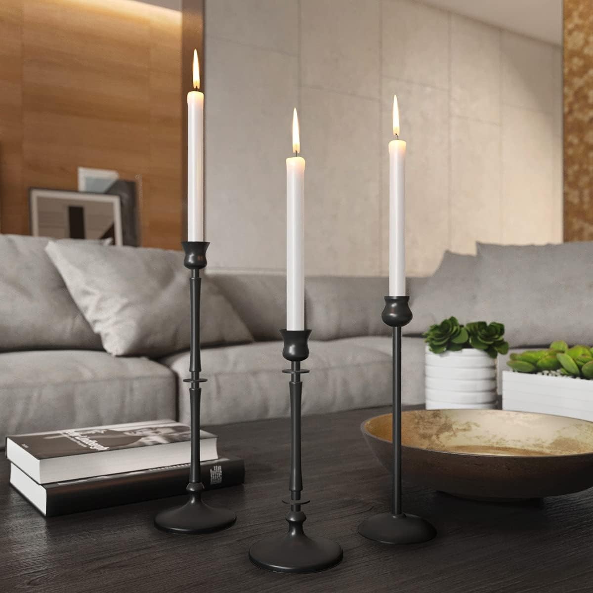 Black Candlesticks Holders Set of 3, Taper Candle Holders Black Candle Holder Tall Candlestick Holder for Home Décor, Wedding, Birthday Party, Date Night Or Other Special Occasions
