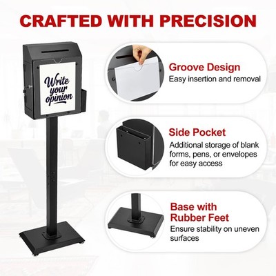 Suggestion Box with Stand, Floor Standing Offering Box, Heavy Duty Metal Locking