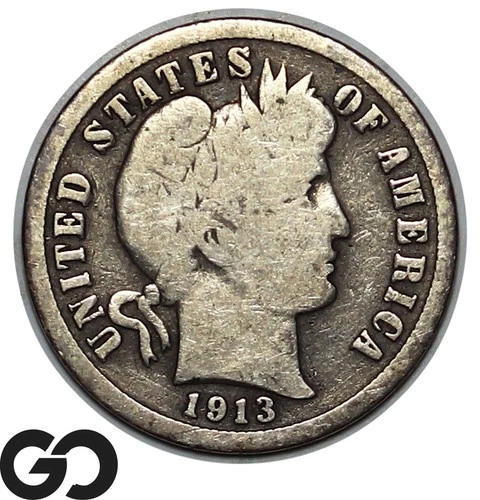 1913-S Barber Dime, VG Better Date San Francisco Issue