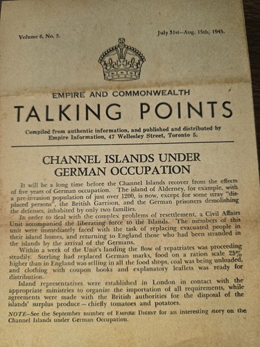 WWII British Talking Points Pamphlet Dated July 31st - August 15th, 1945.