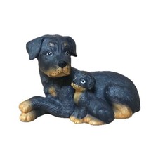 Lindo twee realista estatuilla de porcelana vintage para perro Rottweiler mamá y cachorro