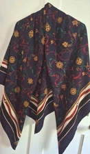 Equestrian Style Wool Blend Blanket Scarf Wrap 58" Square