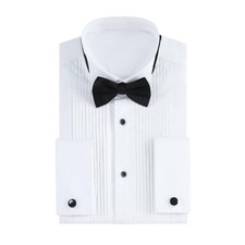 Tuxedo Shirts for Men Wing Collar French Cuff with Cufflinks and Bow Tie Mens...