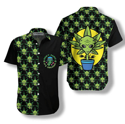 Alien Donatt Panic Itats Organic Hawaiian Graphic Print Short Sleeve