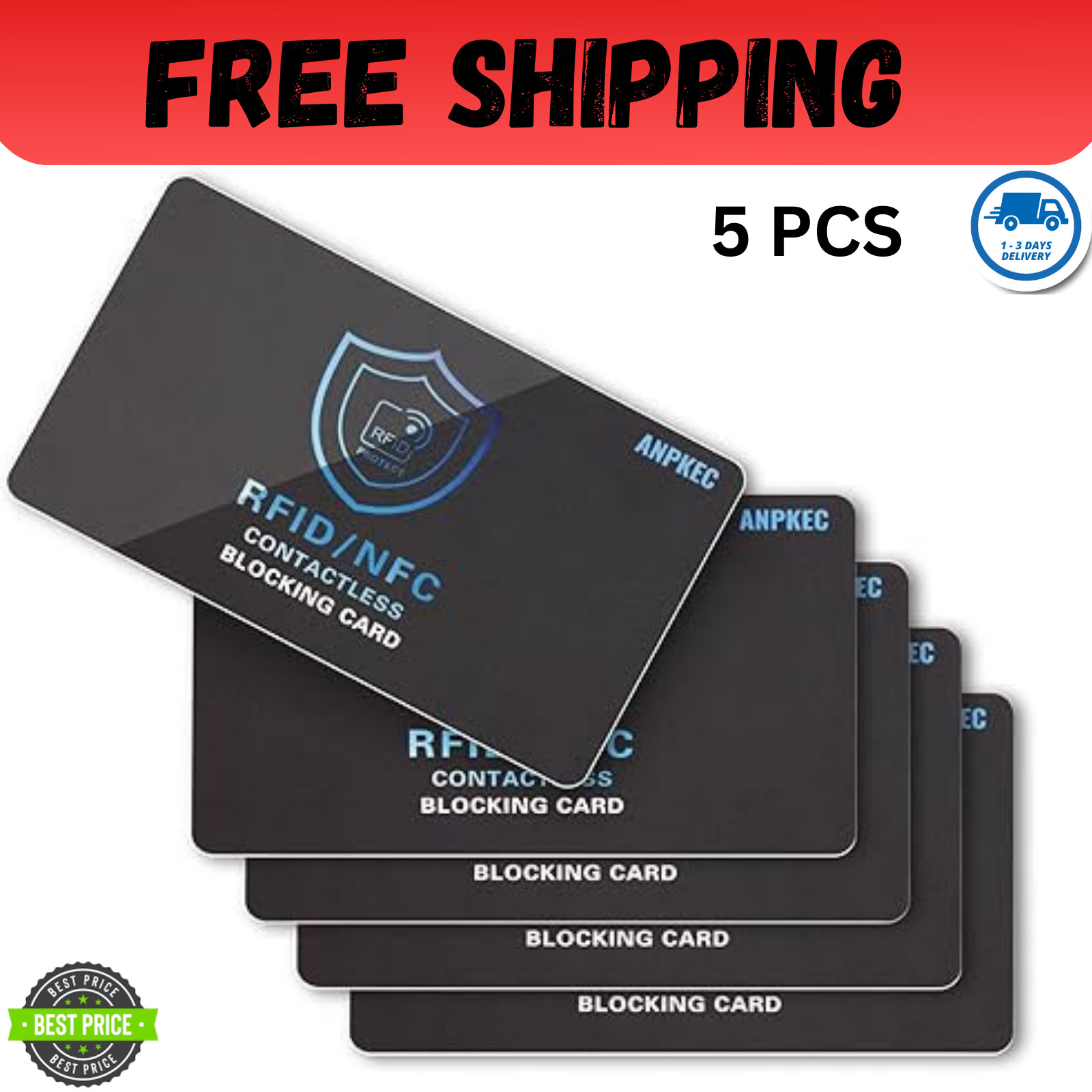 RFID Blocking Card – NFC Contactless Credit Debit Card Protector (5 Pack)