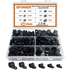 180pcs Nylon Plastic R-Type Cable Clamps, 1/4" 5/16" 3/8" 1/2" 5/8" 3/4" Clips F