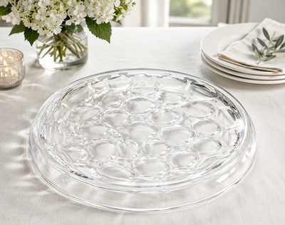 Hoya Pebbles 12  Round Glass Platter Clear Bubble Pattern Serving Tray Japan