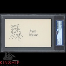Mort Walker signed 3x5 Index Card PSA DNA Slab Inscribed Sketch Auto C5322