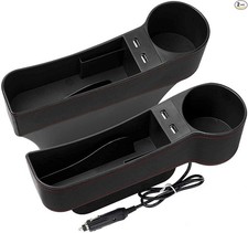 Seat Gap Organizer, Premium Console Side Pocket with 2 USB Charging, Leather Sto