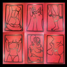 6 Piece Lot Set Minimalist Metal Line Art Sil...