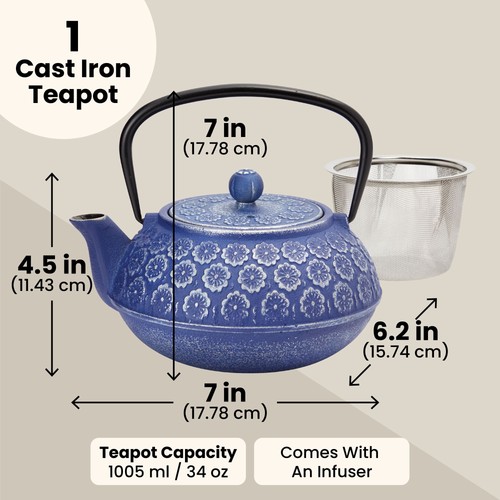 Japanese Cast Iron Teapot with Infuser for Loose Leaf and Tea Bags (34oz) - Picture 4 of 11