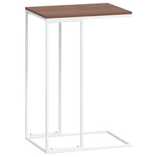 White/Brown C-Shaped End Table – Engineered Wood Sofa Side Table with Iron Fr...
