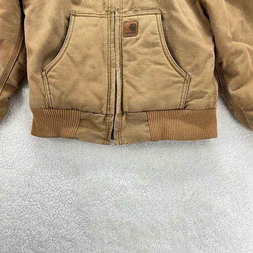 Carhartt Youth Size M Medium Gold Cotton Canvas Hooded Zipper Jacket Coat Stains - Picture 3 of 5