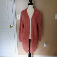 HSN-COLLEEN LOPEZ-PINK FUZZY CARDIGAN-SIZE L-NYLON-2 POCKETS-SUPER SOFT MATERIAL