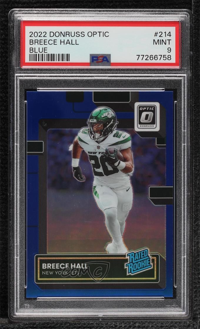 2022 Donruss Optic Rated Rookie Blue Prizm /179 Breece Hall #214 PSA 9 MINT 0xu5